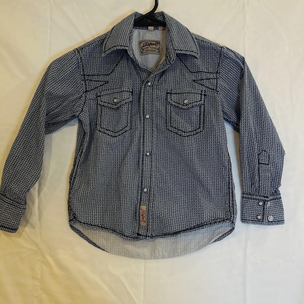 Rafter C Cowboy Collection Shirt‎ Boys Small Western Snap Rodeo Pattern